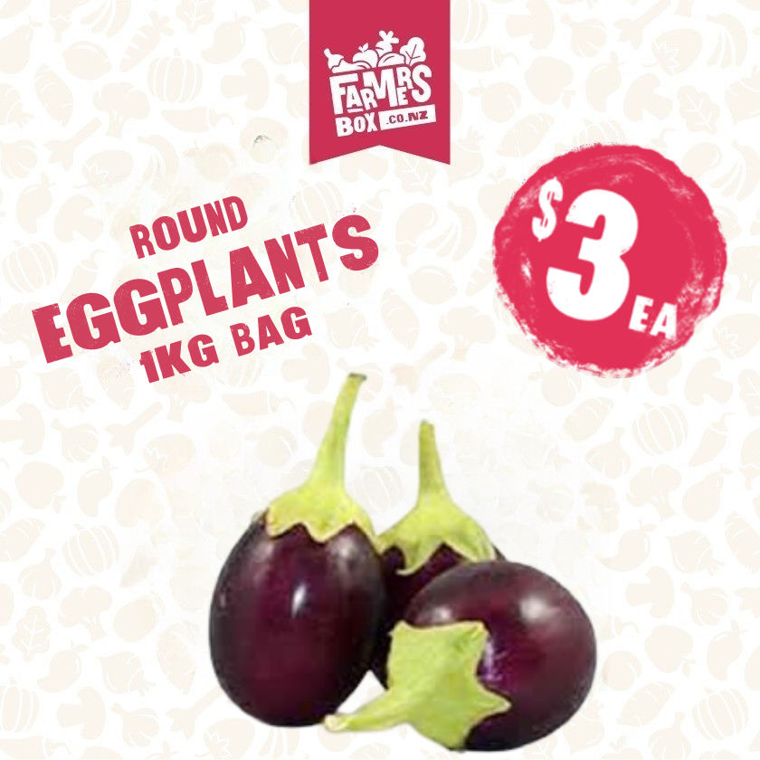 EGGPLANT ROUND 1KG (Huahēkia tawhio noa)