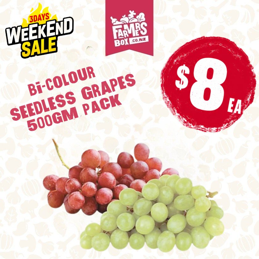 GRAPES BI-COLOUR (GREEN/RED) 500GM PP SEEDLESS (karepe rua-tae -matomato/whero)