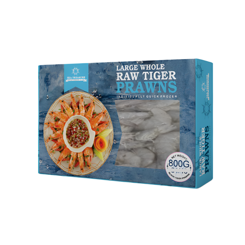 Frozen Whole Raw Black Tiger Prawns 21/25 800GMS
