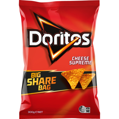 Doritos Cheese Supreme Corn Chips Party Bag Share Pack 300g - Snacks - Farmers Box.