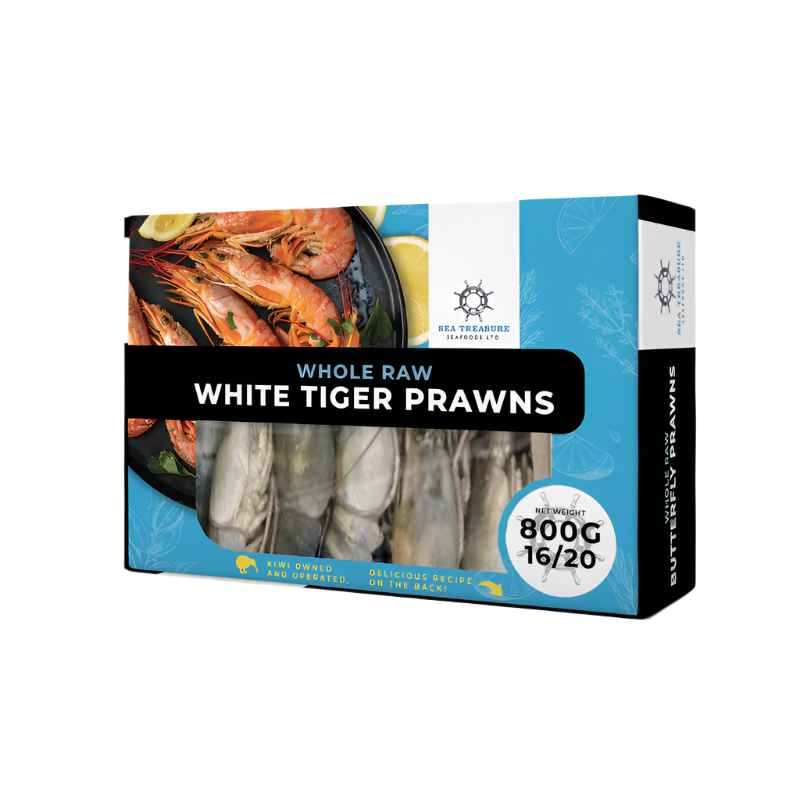 Frozen Whole Raw White Tiger Prawns 16/20 800GMS
