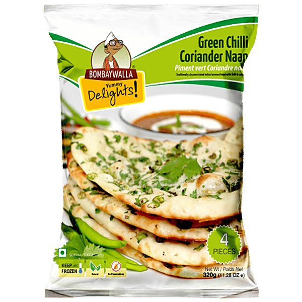 Bombaywalla Chilli Coriander Naan 80g x 4pc - Frozen Breads - Farmers Box.