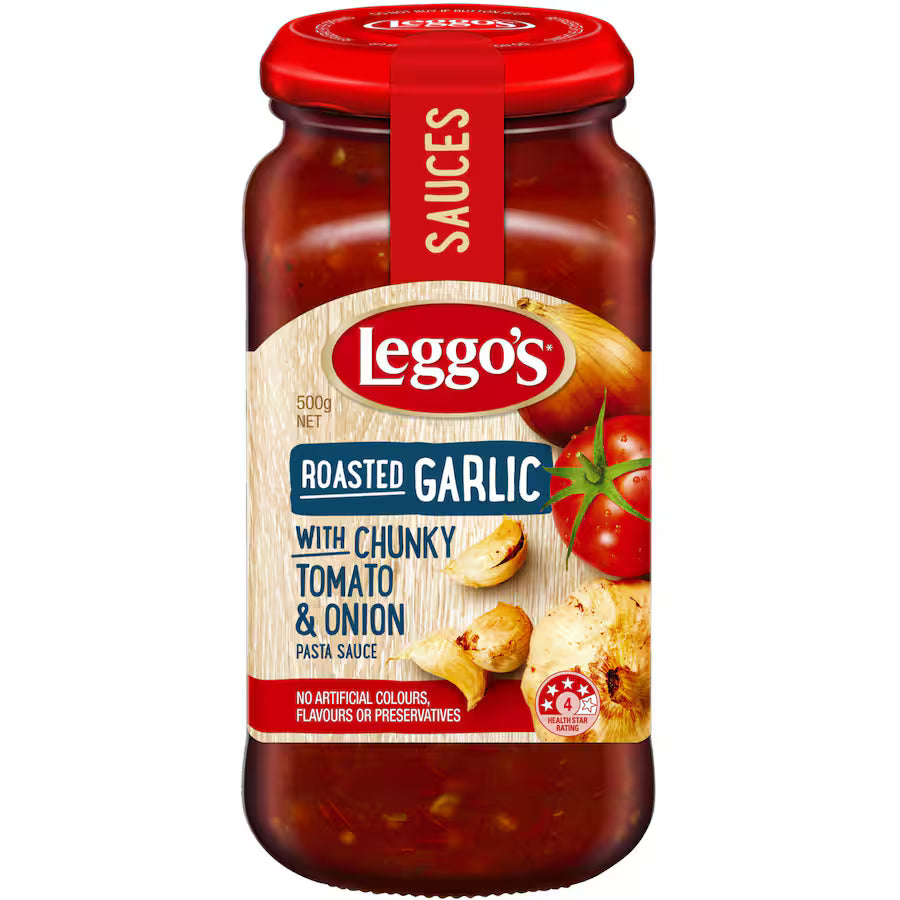 LEGGOS P/SAUCE RST GARLIC WITH CHUNKY TOMATO & ONION 500G