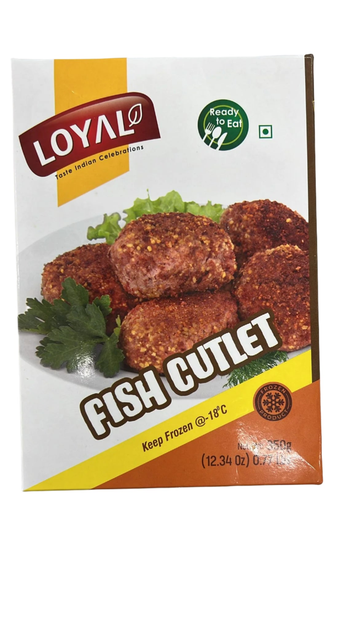 Box of Loyal Fish Cutlets on a white background