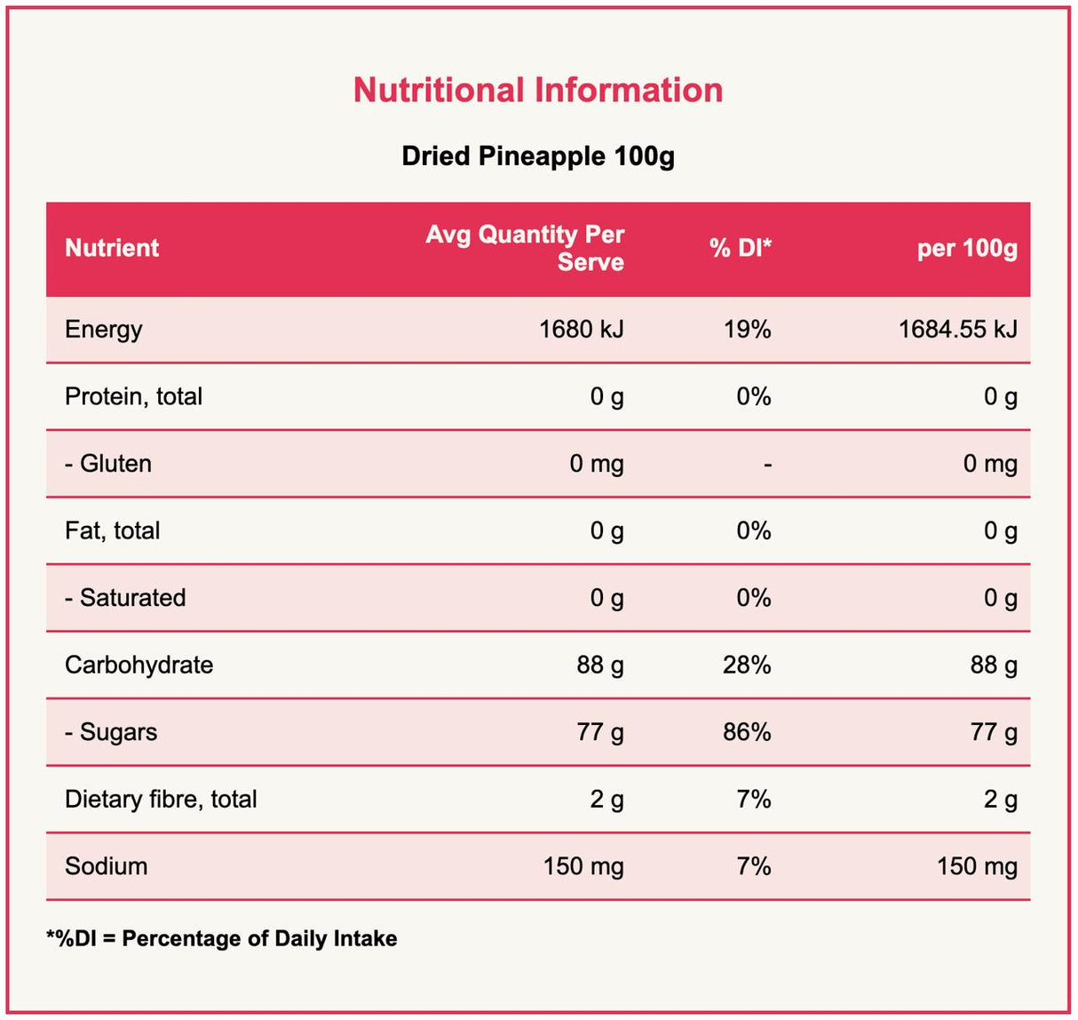 DRIED PINEAPPLE 100G