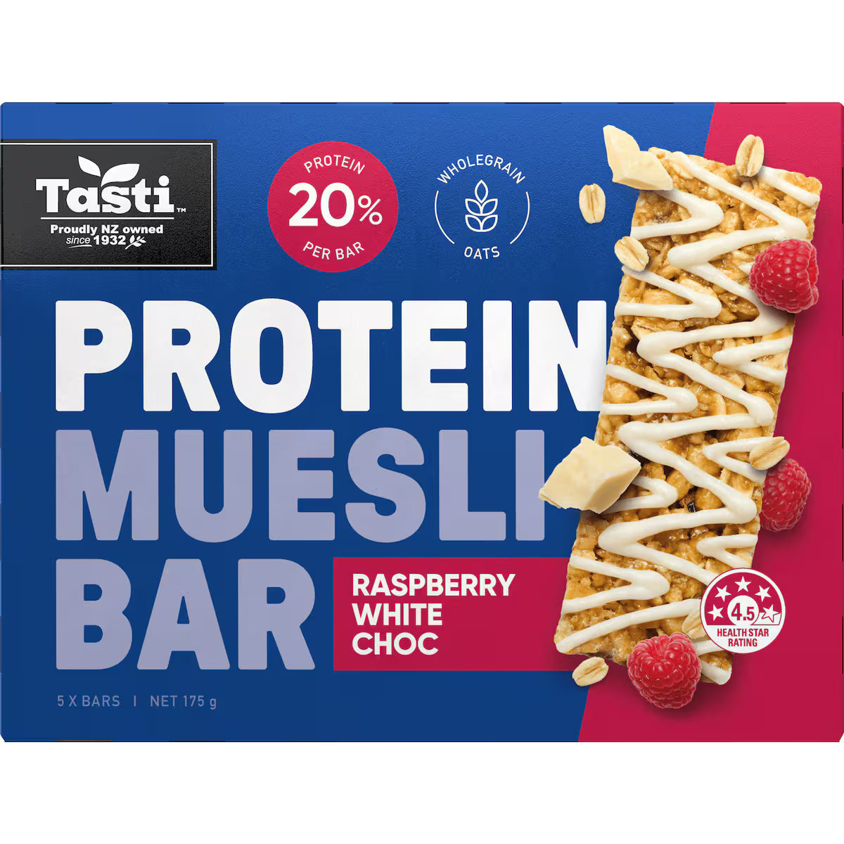 TASTI PROTEIN MUESLI BARS - RASPBERRY & WHITE CHOC - Dried Fruits/Fruit Bars - Farmers Box.