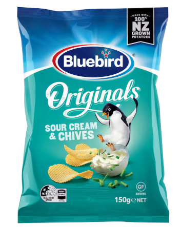 BLUEBIRD CHIPS ORIGINAL CUT SOUR CREAM & CHIVES 150G