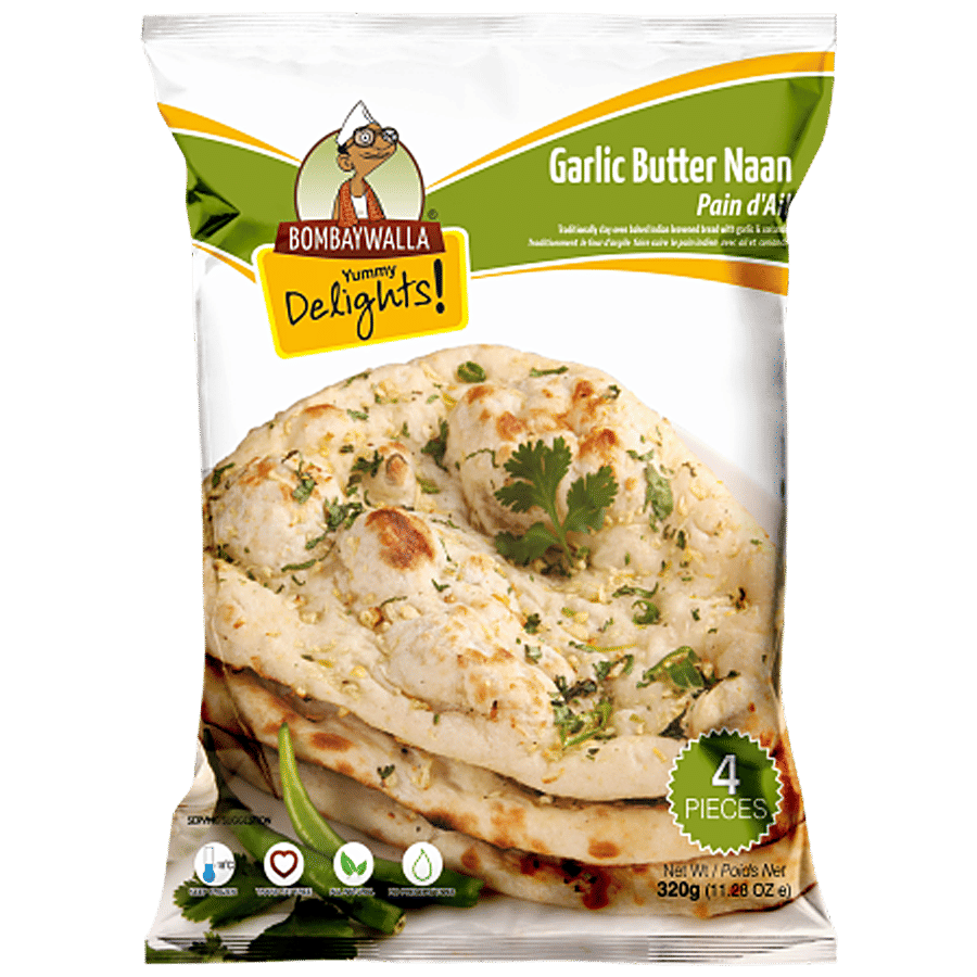 Bombaywalla Garlic Butter Naan 80g x 4pc - Frozen Breads -    Farmers Box.