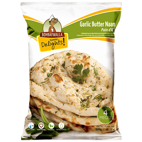 Bombaywalla Garlic Butter Naan 80g x 4pc - Frozen Breads -    Farmers Box.