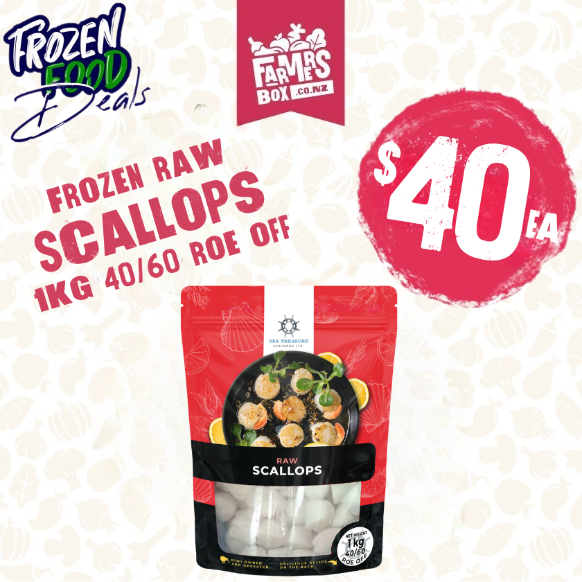 Frozen Scallops Roe off 40/60 1KG - Frozen Seafood -    Farmers Box.