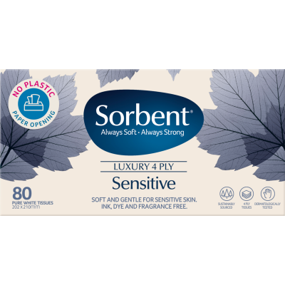Sorbent Luxury Sensitive 4 Ply Facial Tissues 80pk - Wellness -    Farmers Box.
