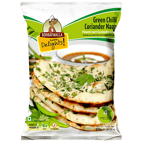 Bombaywalla Chilli Coriander Naan 80g x 4pc - Frozen Breads -    Farmers Box.