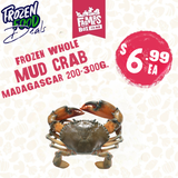Frozen Mud Crab Whole Madagascar 200-300g.