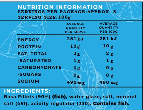 Frozen Basa Fillet 800G 120-170grm - Frozen Seafood -    Farmers Box.
