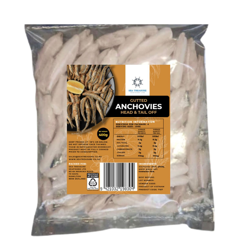 Frozen Anchovy Gutted Head & Tail Off 400gm
