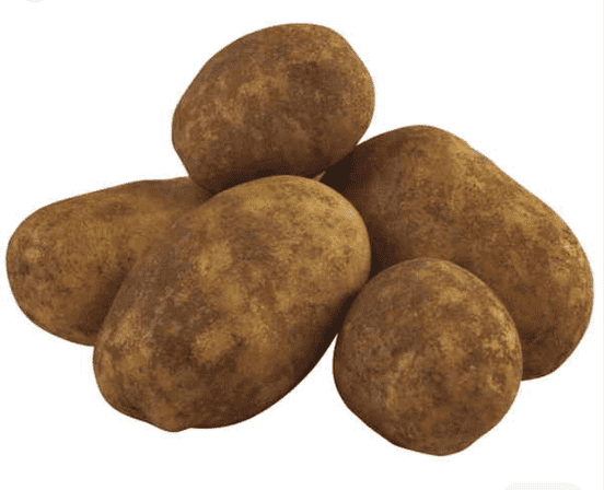 A 1kg bag of clean Agria potatoes with their characteristic yellow skin and elongated shape