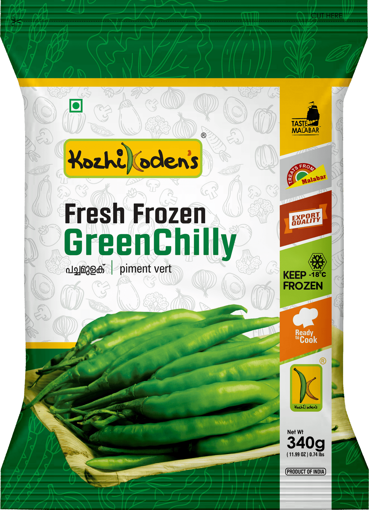 Frozen Green Chilly 340g (Kozhikoden’s)