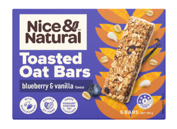 Nice & Natural Blueberry & Vanilla Flavour Toasted Oat Bars 5 x 30g