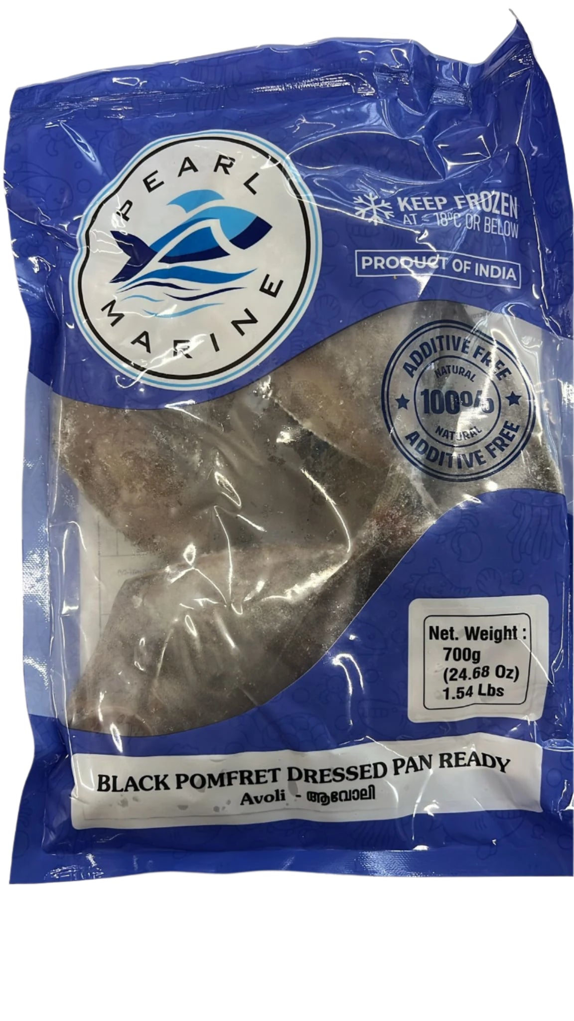 Frozen Fish Black Pomfret Dressed Pan Ready 700g
