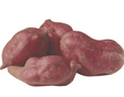 A 1kg bag of red kumara with vibrant reddish-purple skin, optionally include a few loose and one cut in half to showcase the orange flesh.