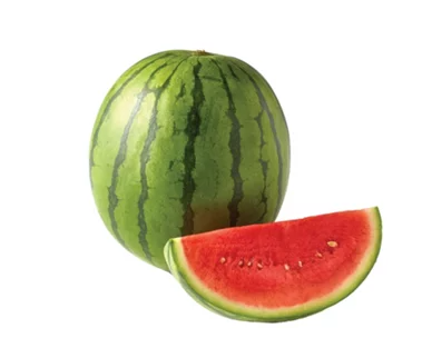 A single, extra-large watermelon with smooth or striped green rind, visually compared to a smaller/ordinary-sized watermelon for scale.