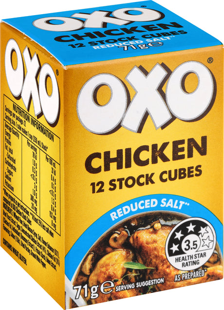 OXO CHICKEN  STOCK CUBES REDUCED SALT 12 PACK - Meat & Poultry -    Farmers Box.