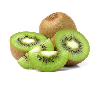A 1kg bag of green kiwifruit with their characteristic fuzzy brown skin. Optionally include one sliced lengthwise showcasing the bright green flesh with black seeds.