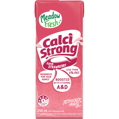 Meadow Fresh Calci Strong Flavoured Milk Strawberry Uht 250mL - Dairy & Eggs -    Farmers Box.