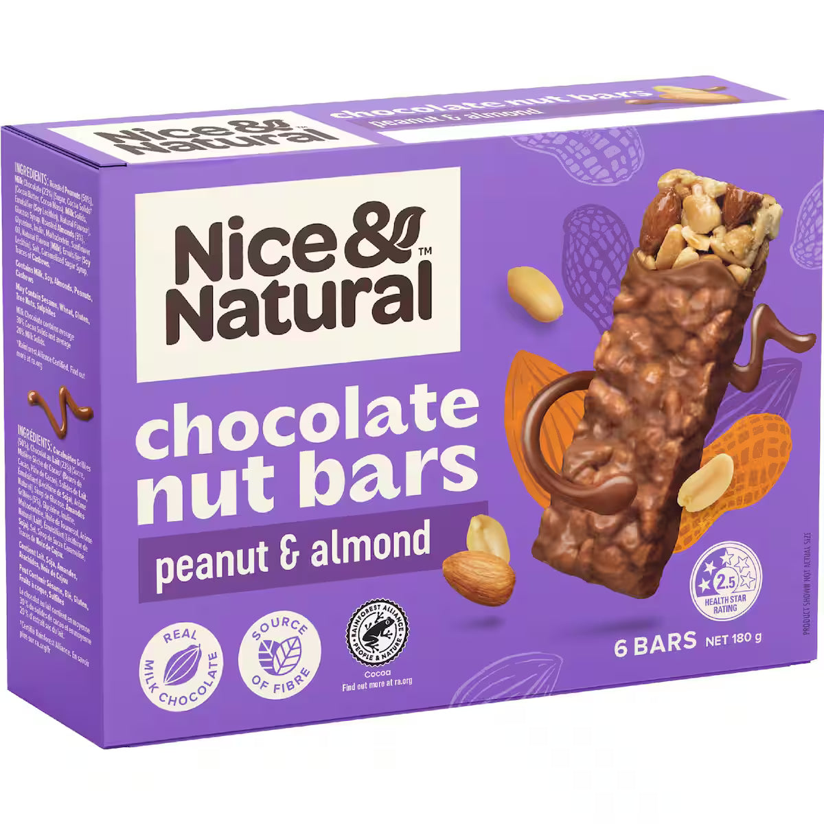 Nice & Natural Peanut & Almond Choc Nut Bars 6 - Breakfast & Cereals -    Farmers Box.