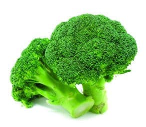 A single head of Puanani broccoli with vibrant green florets, a thick stalk, and a few leaves – clearly labeled as "Product of New Zealand.”